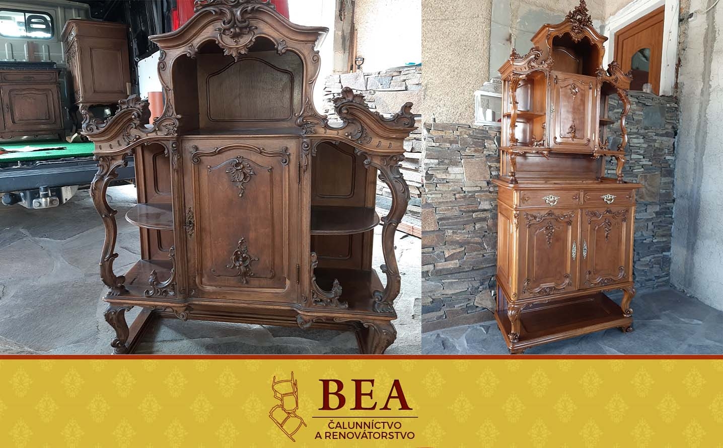 Renovácia starožitného nábytku – BEA Košice | Reštaurovanie a obnova historického nábytku (pred a po)